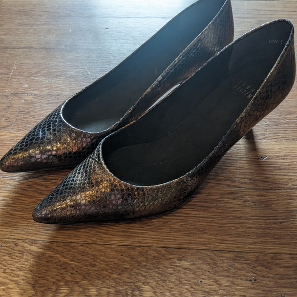 Stuart Weitzman Shoes Stuart Weitzman Metallic Bronze Kitten Heel Pumps Embossed Leather